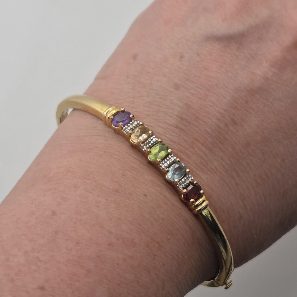 PAJ Multi-Gemstone 18K Gold Over Sterling Silver Hinged Bangle